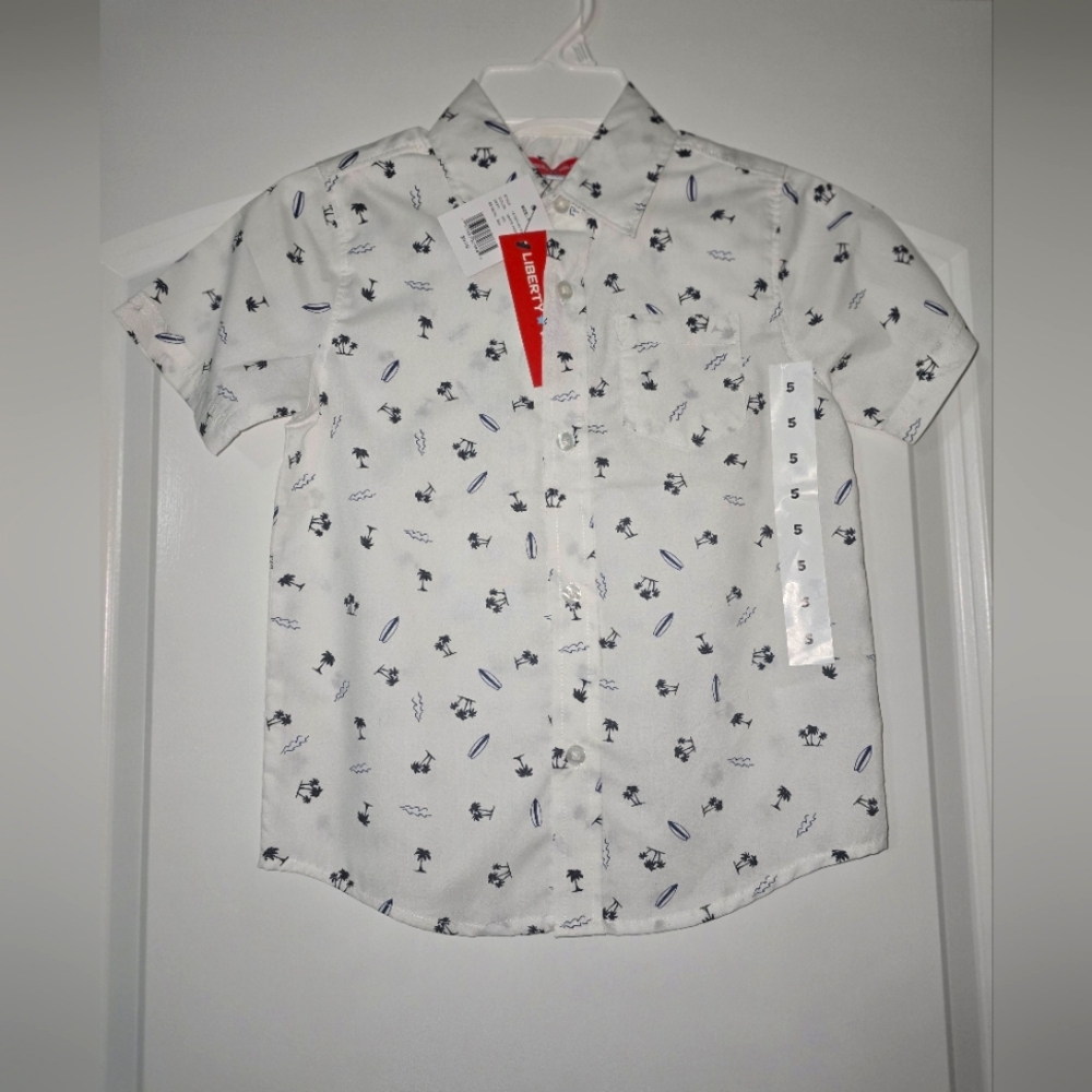 Liberty White Short Sleeve Shirt with Navy Print